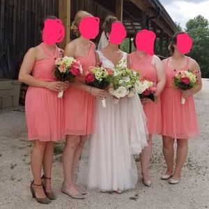 David's Bridal Short Mesh Dress Convertible Coral